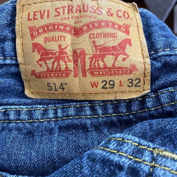 Levi's 514 Jeans Men’s 29x30.5 Blue Slim Straight Denim Distressed‎ Uneven Fade - Picture 14 of 15